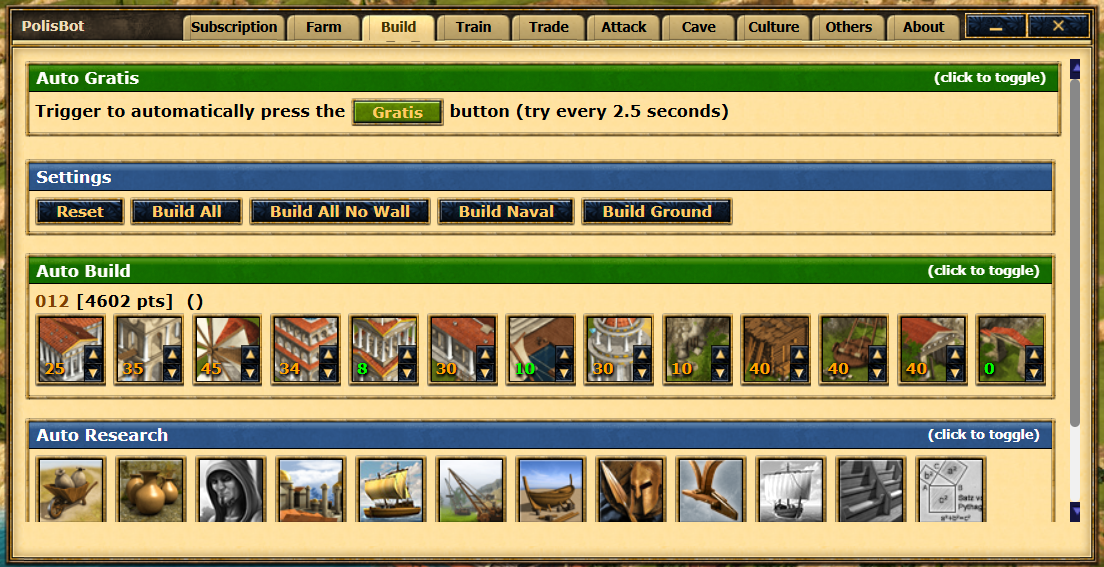 Build Tab Interface